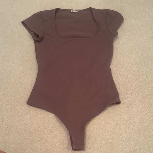 Free People Tops - Free People Short Sleeve Square Neck Bodysuit - Brown